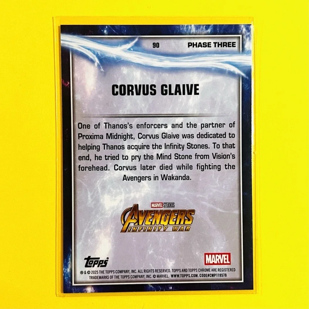2025‎ Topps Chrome Marvel Studios Corvus Glaive #90 Avengers Infinity War